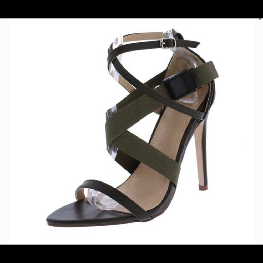 Brand New Women’s Green Thick Cross Strap Stiletto Heels 9US (read below)